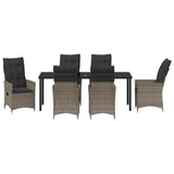 Garden Dining Set with Cushion 7 pcs Grey Poly Rattan - Close-Up Angle