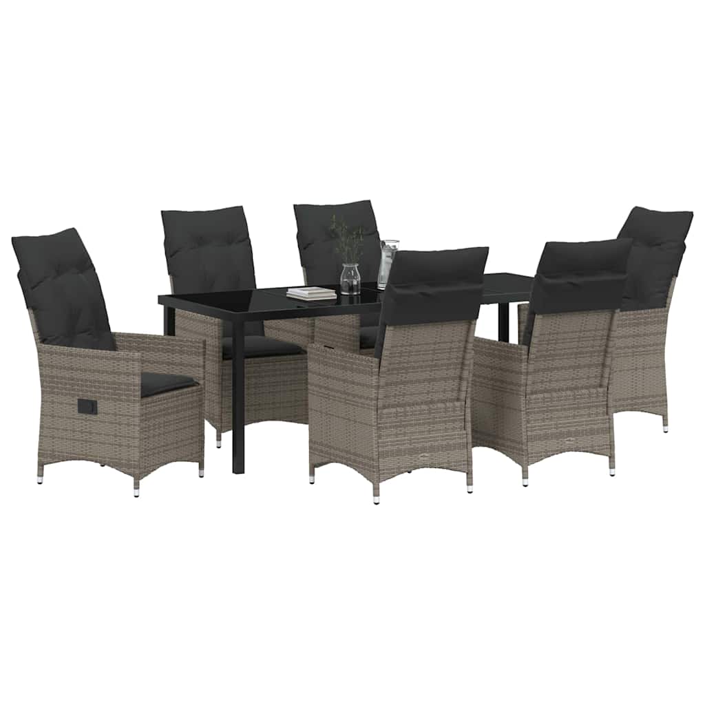 Garden Dining Set with Cushion 7 pcs Grey Poly Rattan