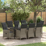 Garden Dining Set with Cushion 9 pcs Grey Poly Rattan
