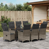Garden Dining Set with Cushion 9 pcs Grey Poly Rattan