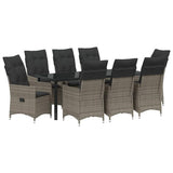 Garden Dining Set with Cushion 9 pcs Grey Poly Rattan - Front View