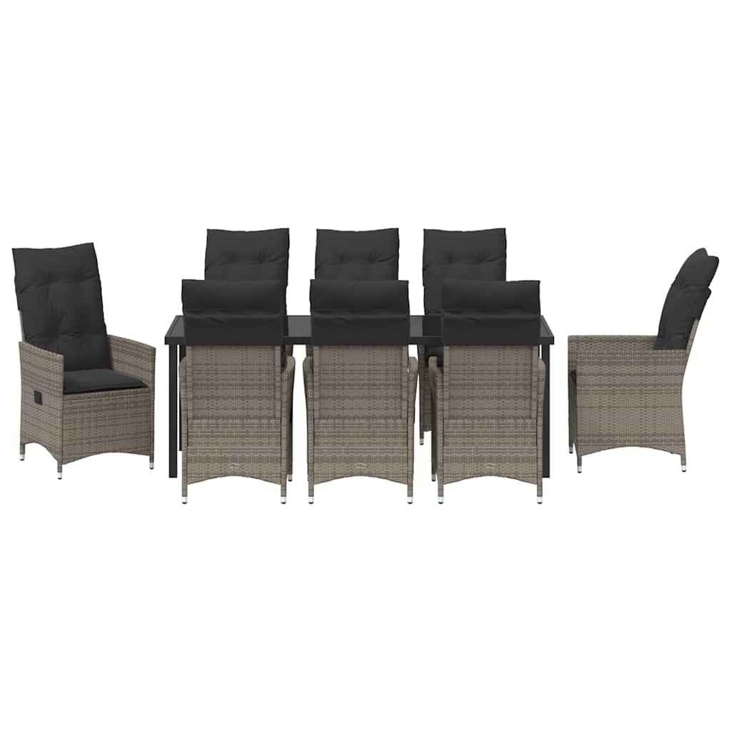 Garden Dining Set with Cushion 9 pcs Grey Poly Rattan