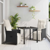 Garden Dining Set with Cushion 3 pcs Black Poly Rattan