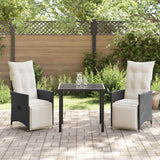 Garden Dining Set with Cushion 3 pcs Black Poly Rattan - Top-Down View