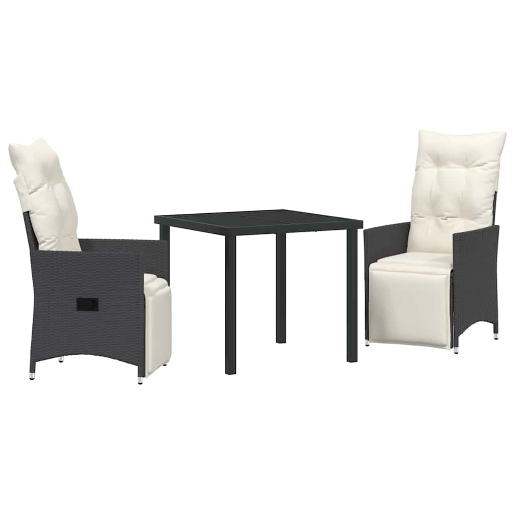 Garden Dining Set with Cushion 3 pcs Black Poly Rattan