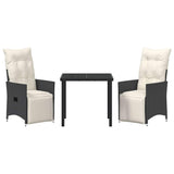 Garden Dining Set with Cushion 3 pcs Black Poly Rattan - Close-Up Angle