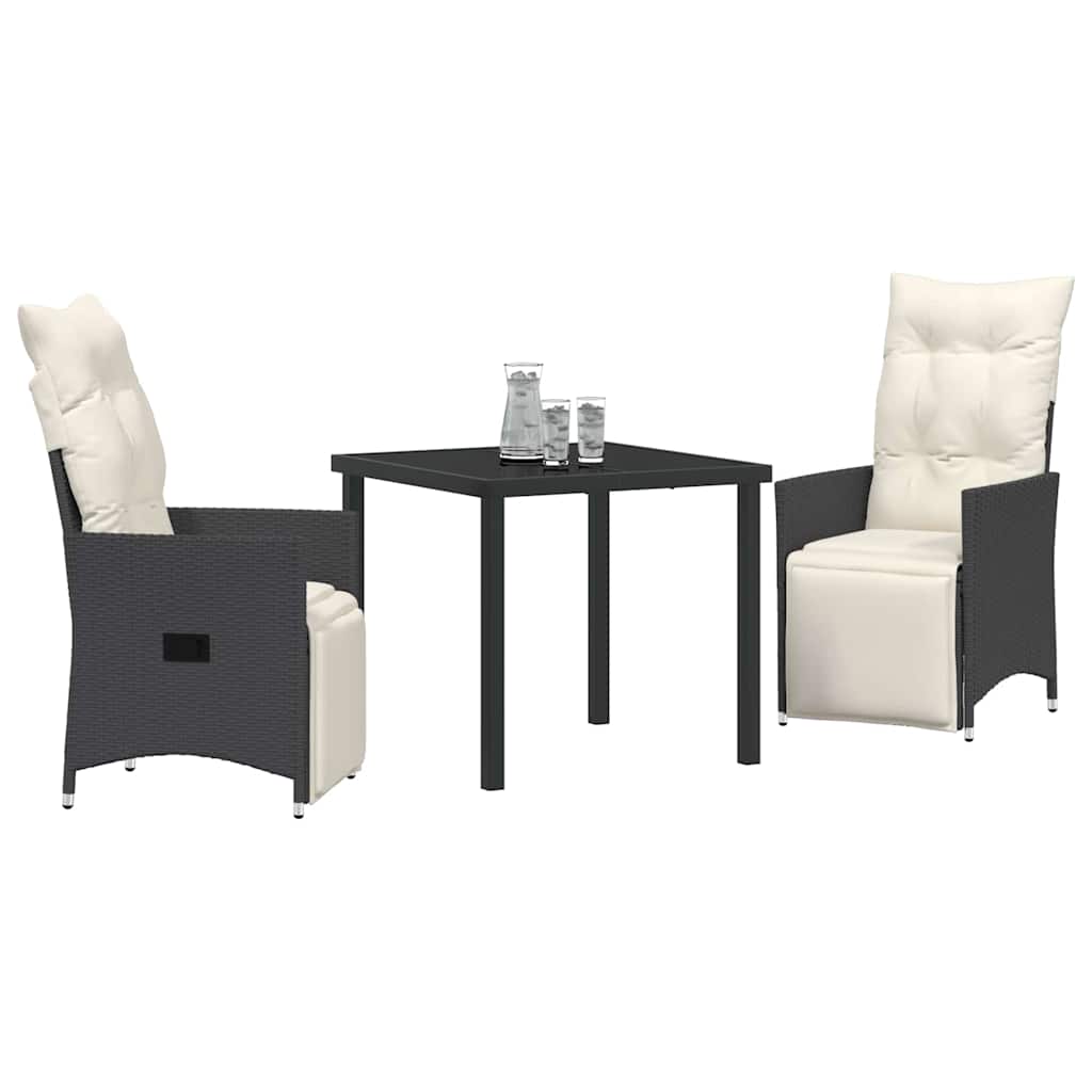 Garden Dining Set with Cushion 3 pcs Black Poly Rattan