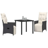 Garden Dining Set with Cushion 3 pcs Black Poly Rattan