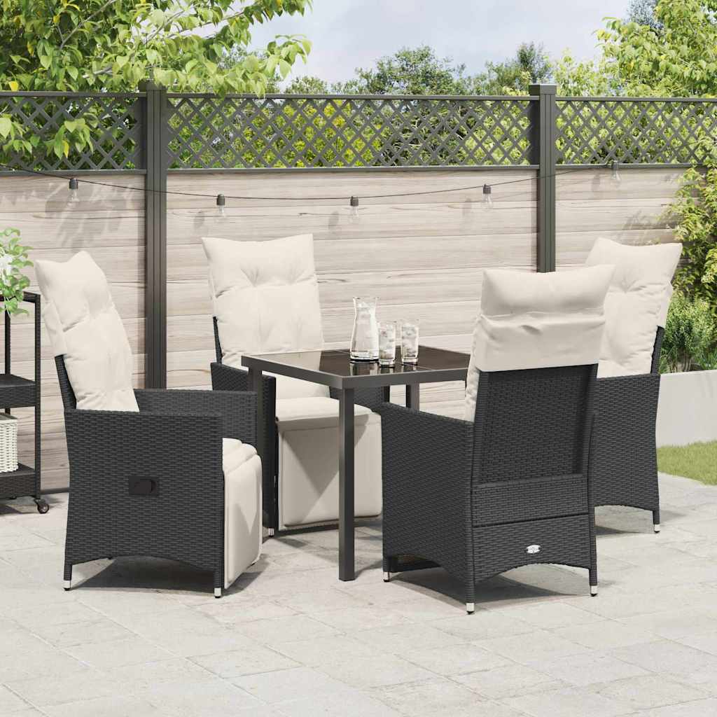 Garden Dining Set with Cushion 5 pcs Black Poly Rattan