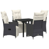 Garden Dining Set with Cushion 5 pcs Black Poly Rattan