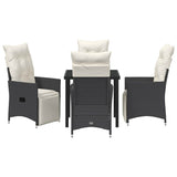 Garden Dining Set with Cushion 5 pcs Black Poly Rattan