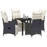 Garden Dining Set with Cushion 5 pcs Black Poly Rattan