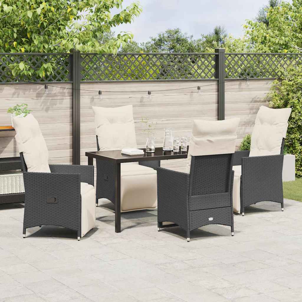 Garden Dining Set with Cushion 5 pcs Black Poly Rattan