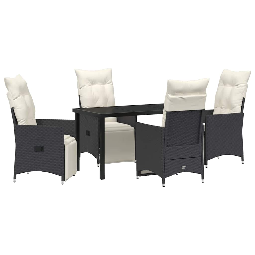 Garden Dining Set with Cushion 5 pcs Black Poly Rattan