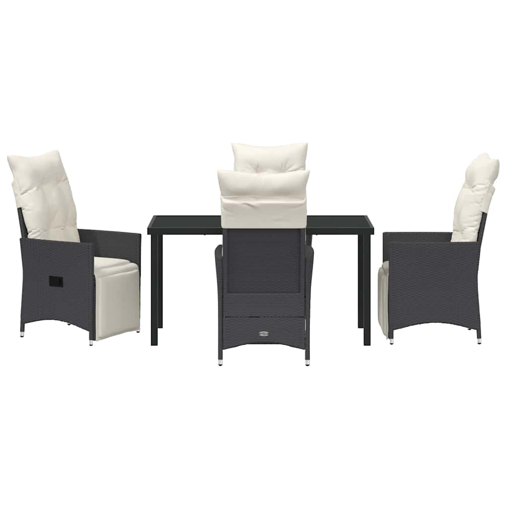 Garden Dining Set with Cushion 5 pcs Black Poly Rattan