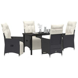 Garden Dining Set with Cushion 5 pcs Black Poly Rattan - Side View