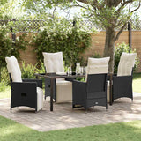 Garden Dining Set with Cushion 5 pcs Black Poly Rattan