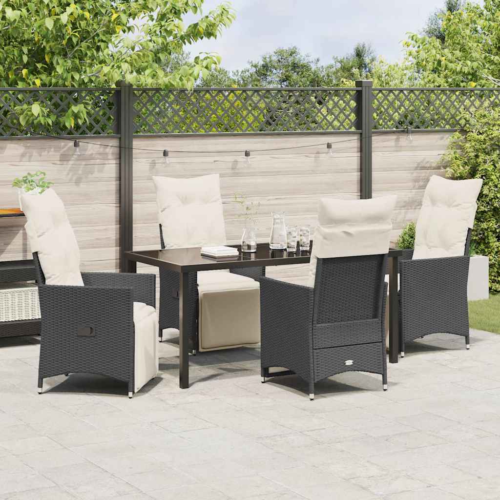 Garden Dining Set with Cushion 5 pcs Black Poly Rattan