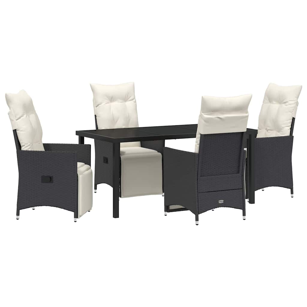Garden Dining Set with Cushion 5 pcs Black Poly Rattan