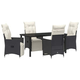 Garden Dining Set with Cushion 5 pcs Black Poly Rattan - Front View