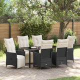 Garden Dining Set with Cushion 7 pcs Black Poly Rattan