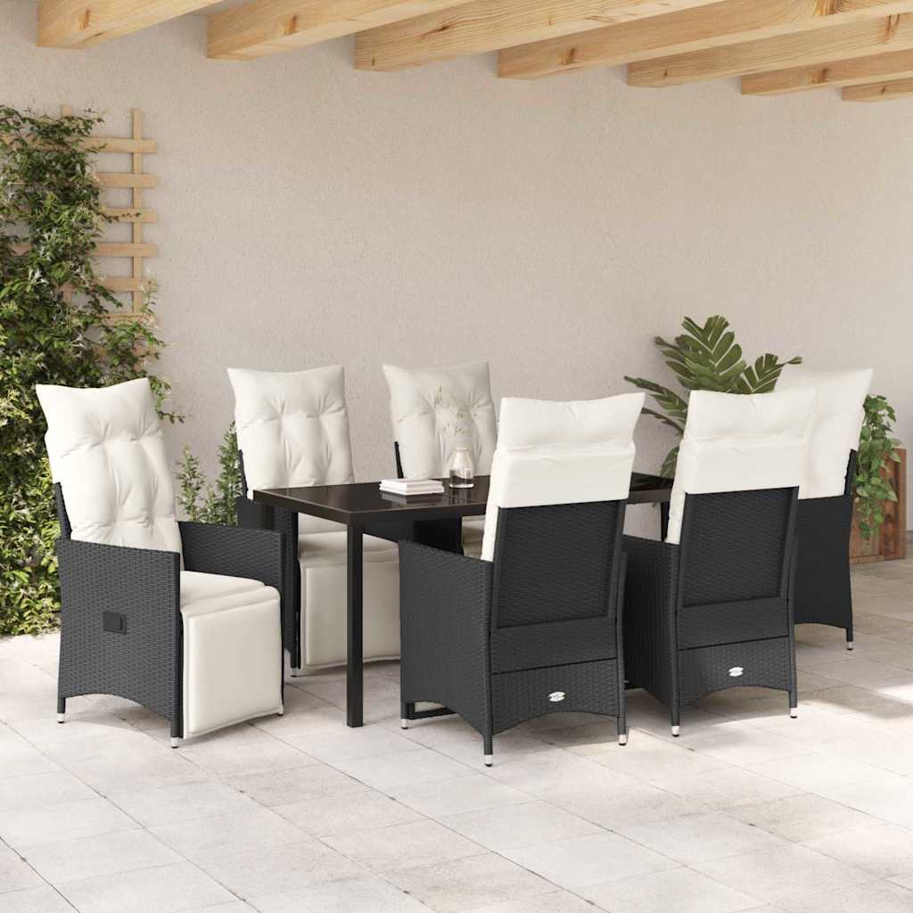 Garden Dining Set with Cushion 7 pcs Black Poly Rattan