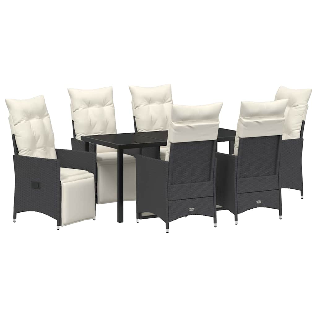 Garden Dining Set with Cushion 7 pcs Black Poly Rattan