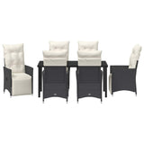 Garden Dining Set with Cushion 7 pcs Black Poly Rattan
