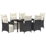 Garden Dining Set with Cushion 7 pcs Black Poly Rattan