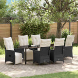 Garden Dining Set with Cushion 7 pcs Black Poly Rattan