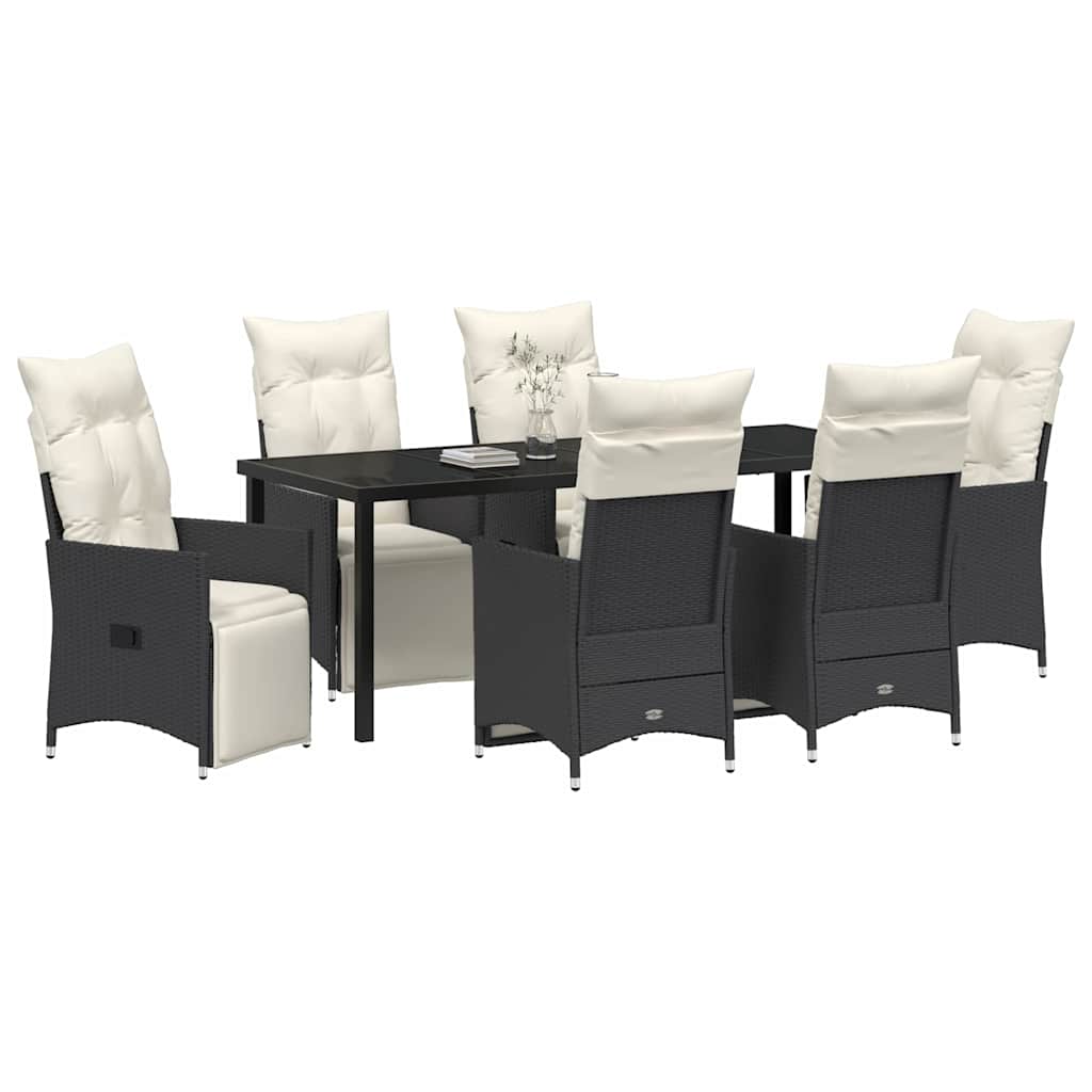 Garden Dining Set with Cushion 7 pcs Black Poly Rattan