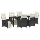 Garden Dining Set with Cushion 7 pcs Black Poly Rattan - Side View