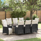 Garden Dining Set with Cushion 9 pcs Black Poly Rattan
