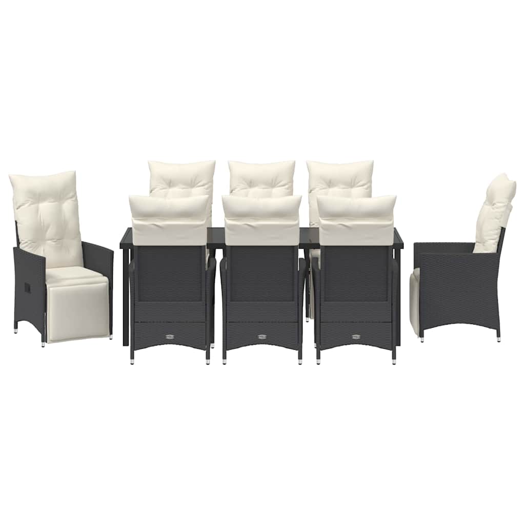 Garden Dining Set with Cushion 9 pcs Black Poly Rattan