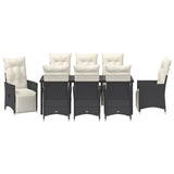 Garden Dining Set with Cushion 9 pcs Black Poly Rattan