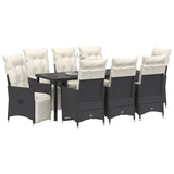 Garden Dining Set with Cushion 9 pcs Black Poly Rattan