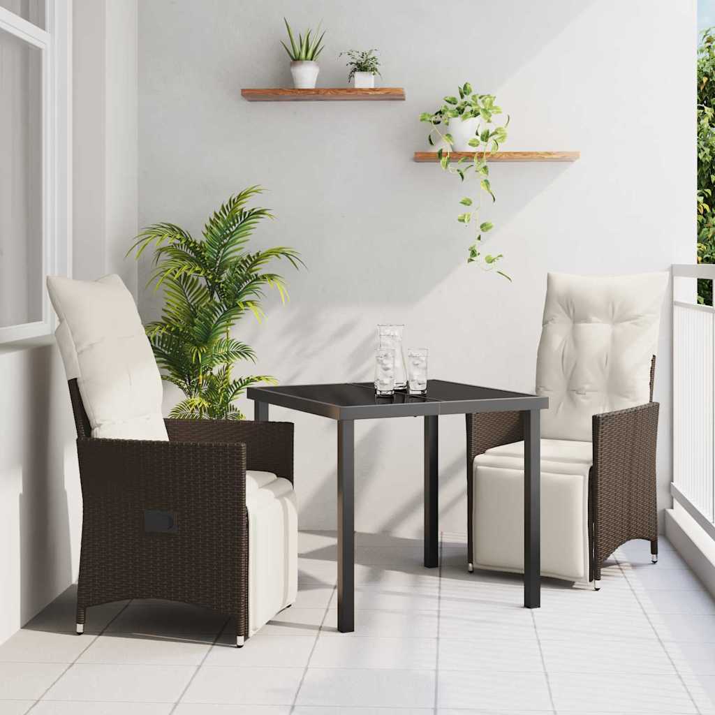 Garden Dining Set with Cushion 3 pcs Brown Poly Rattan
