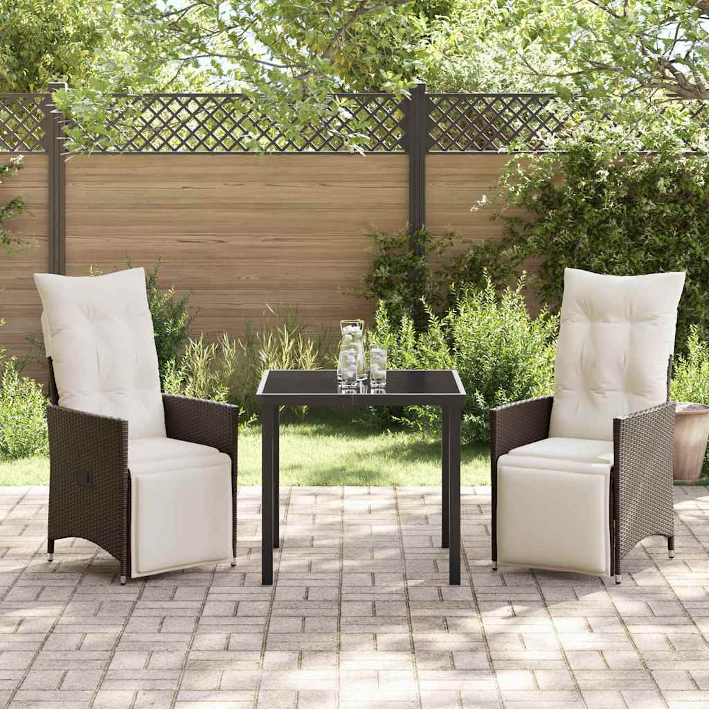 Garden Dining Set with Cushion 3 pcs Brown Poly Rattan