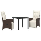 Garden Dining Set with Cushion 3 pcs Brown Poly Rattan - Front View