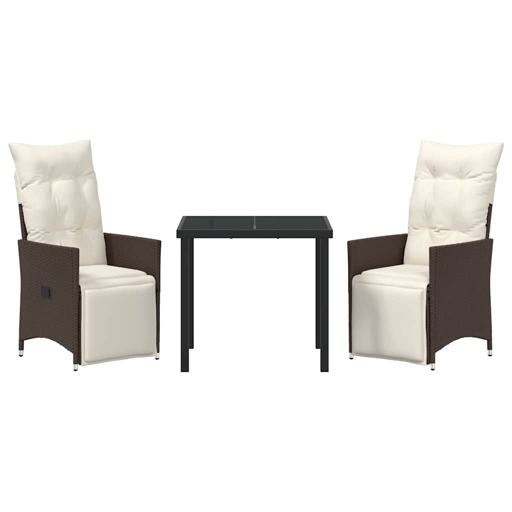 Garden Dining Set with Cushion 3 pcs Brown Poly Rattan