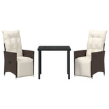 Garden Dining Set with Cushion 3 pcs Brown Poly Rattan - Close-Up Angle