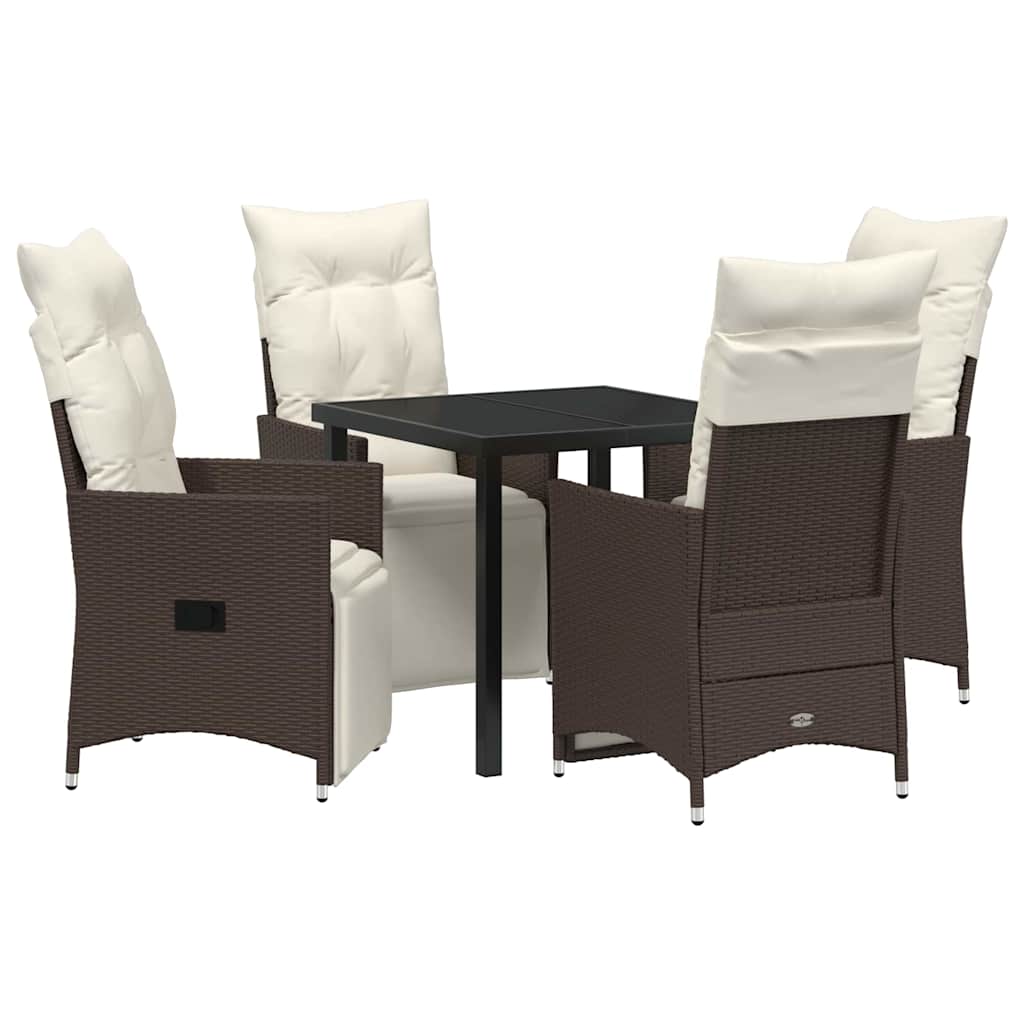 Garden Dining Set with Cushion 5 pcs Brown Poly Rattan