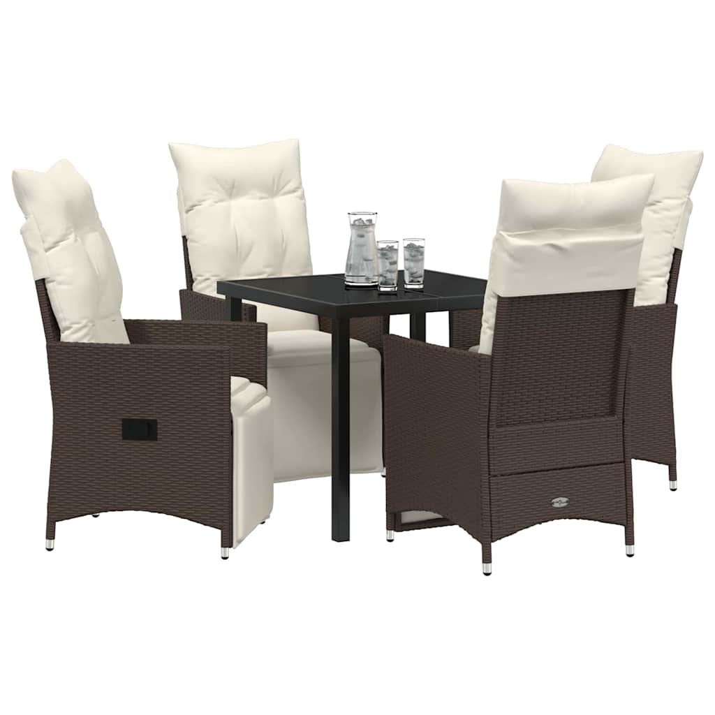 Garden Dining Set with Cushion 5 pcs Brown Poly Rattan