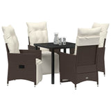 Garden Dining Set with Cushion 5 pcs Brown Poly Rattan