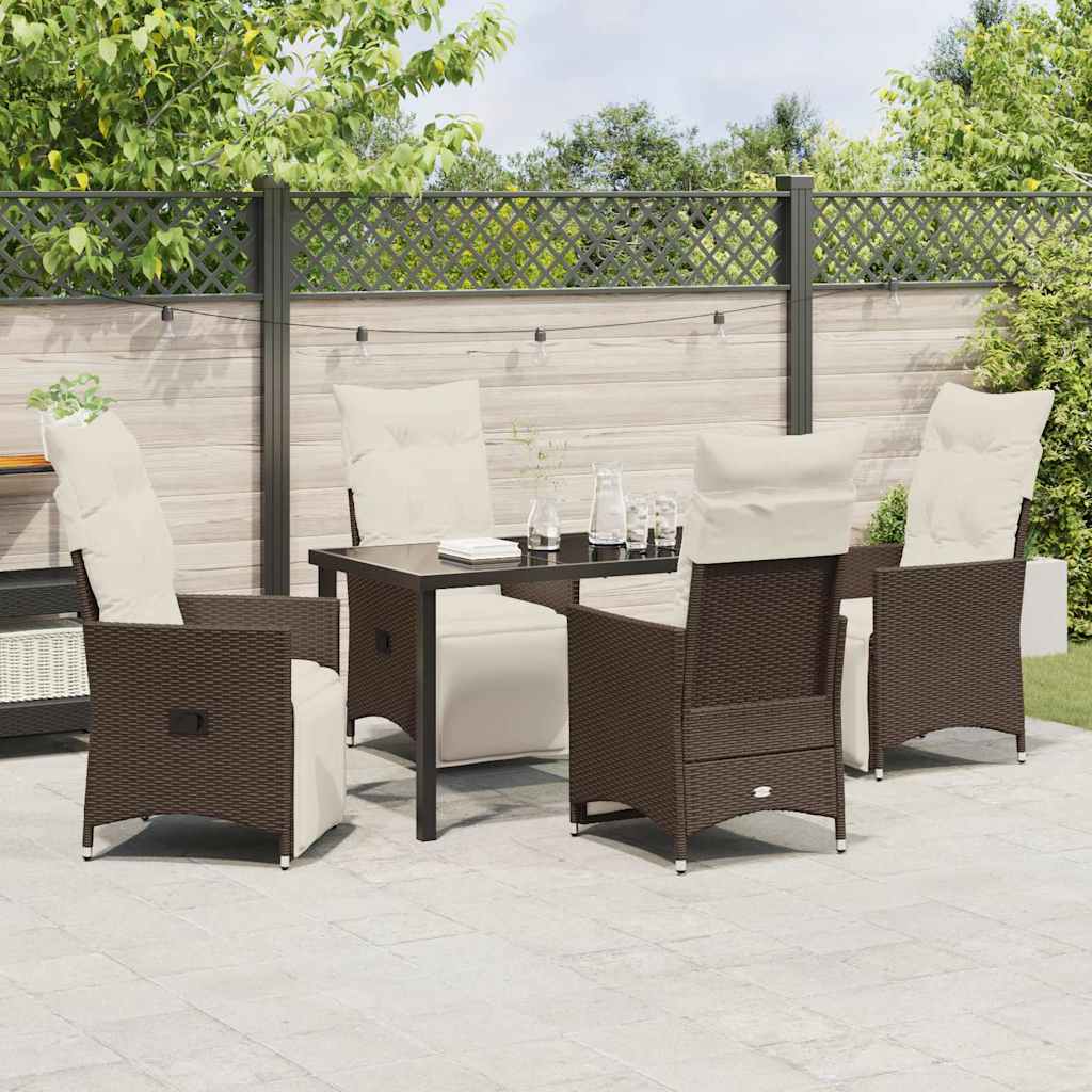 Garden Dining Set with Cushion 5 pcs Brown Poly Rattan