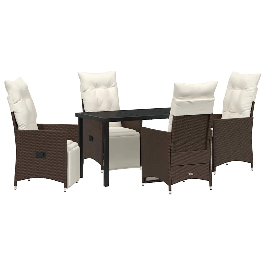 Garden Dining Set with Cushion 5 pcs Brown Poly Rattan