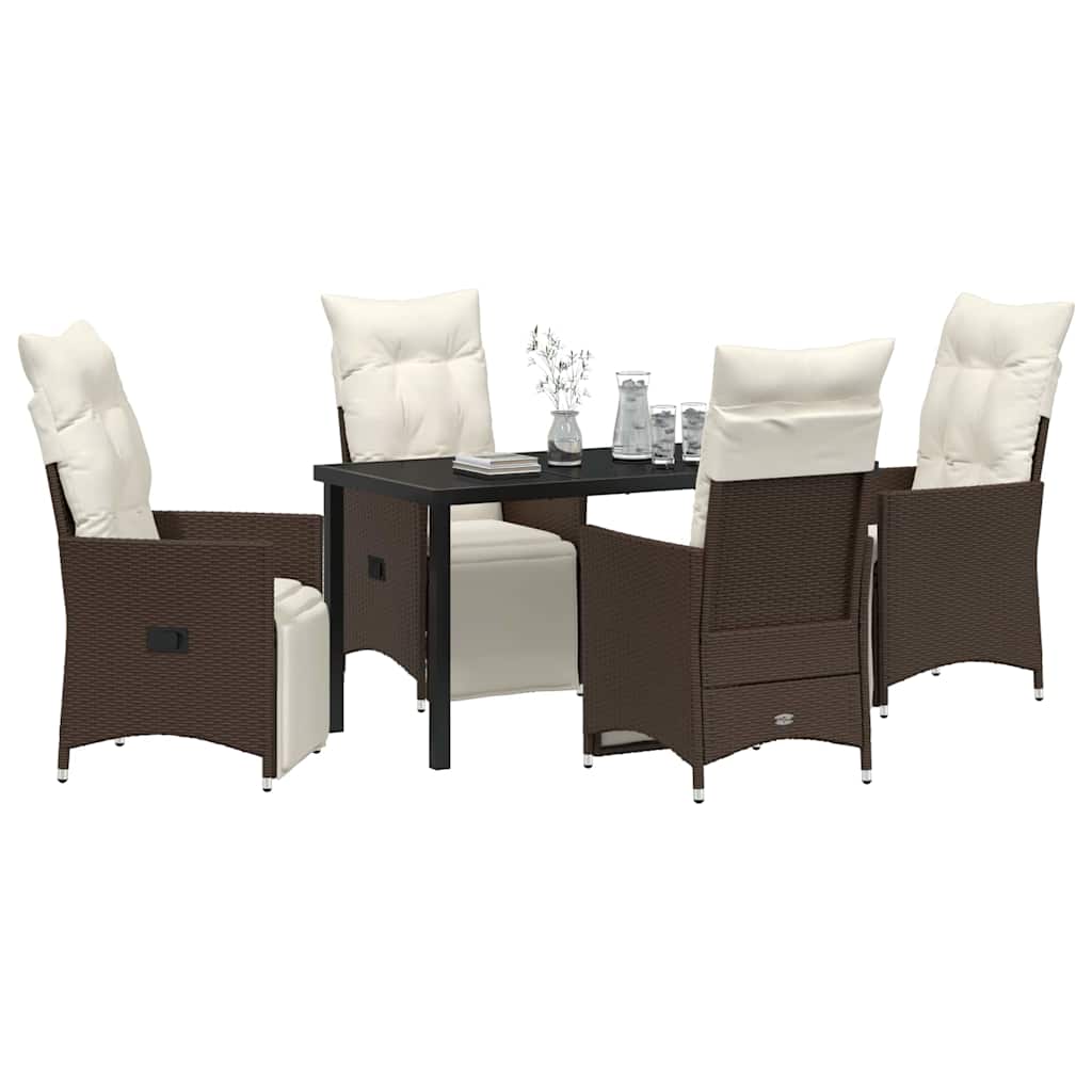 Garden Dining Set with Cushion 5 pcs Brown Poly Rattan