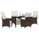 Garden Dining Set with Cushion 5 pcs Brown Poly Rattan