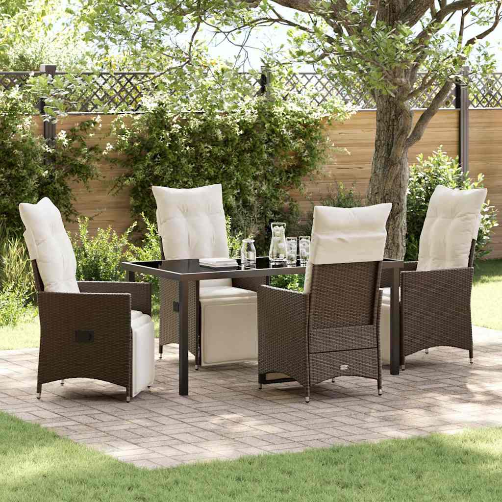 Garden Dining Set with Cushion 5 pcs Brown Poly Rattan