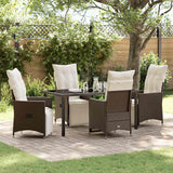 Garden Dining Set with Cushion 5 pcs Brown Poly Rattan